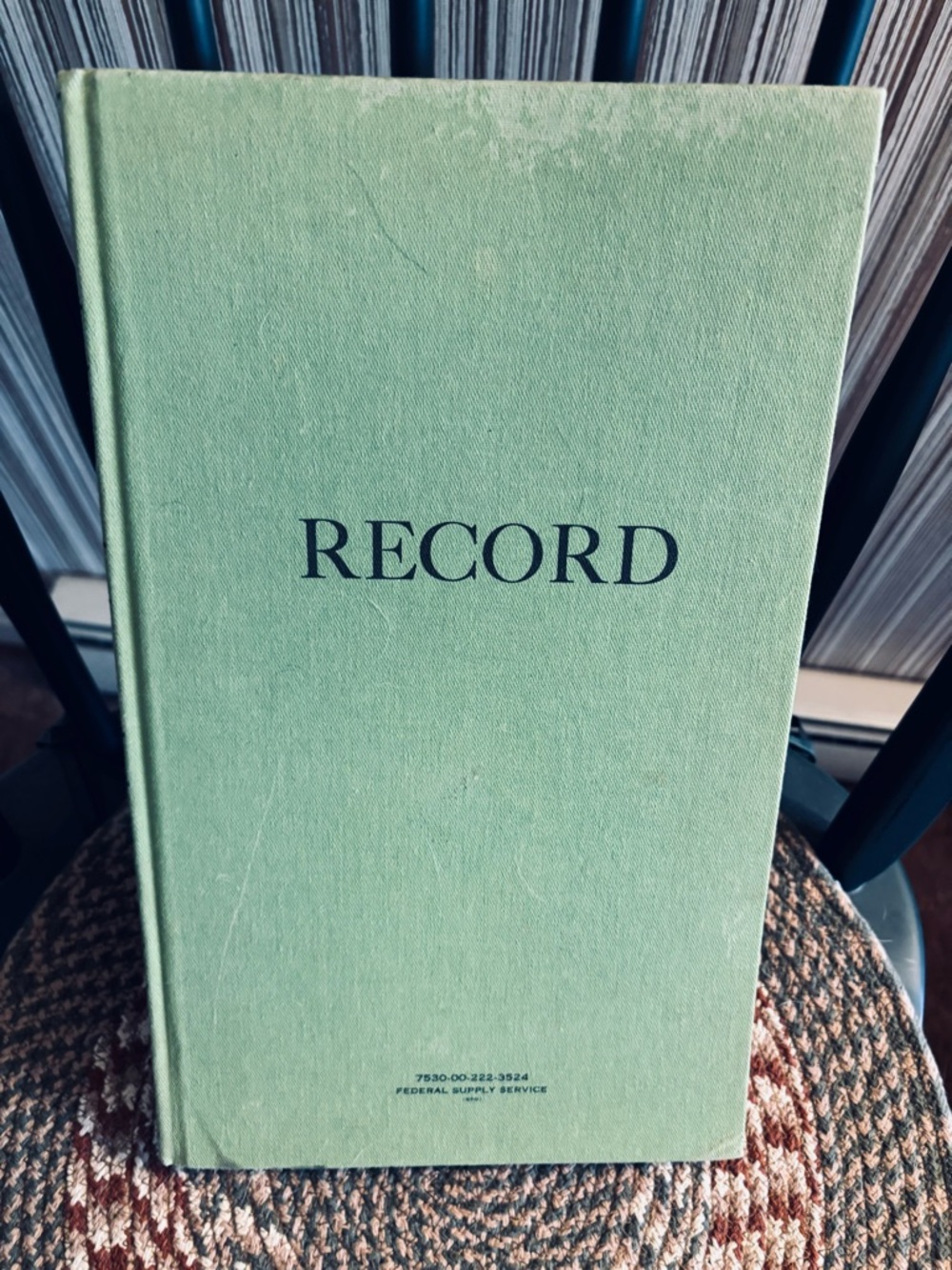 Vintage Federal Supply Service Record Book-Green Cloth Cover-Ruled Paper Alpha